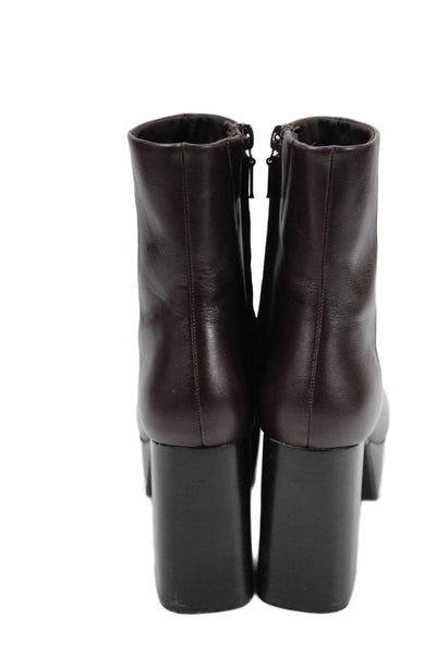Zara Womens Side Zip Block Heel Platform Booties Brown Leather Size 36