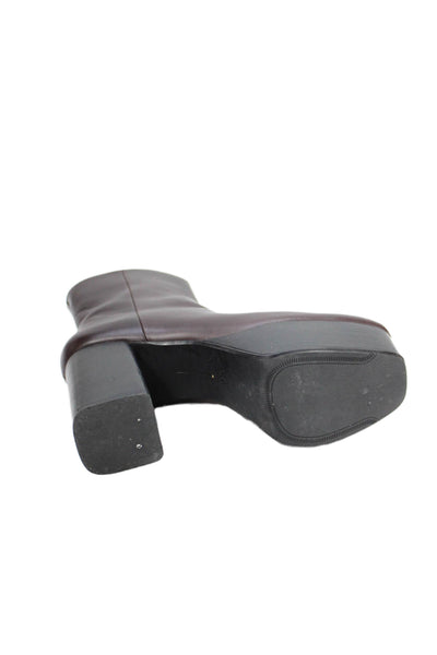 Zara Womens Side Zip Block Heel Platform Booties Brown Leather Size 36