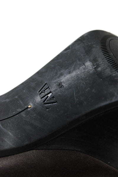 Zara Womens Side Zip Block Heel Platform Booties Brown Leather Size 36