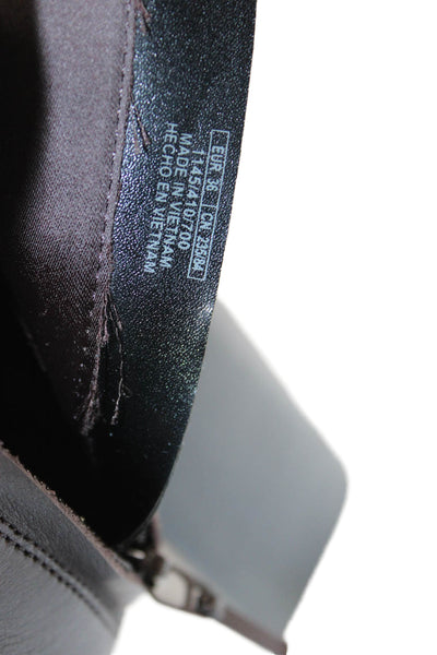 Zara Womens Side Zip Block Heel Platform Booties Brown Leather Size 36