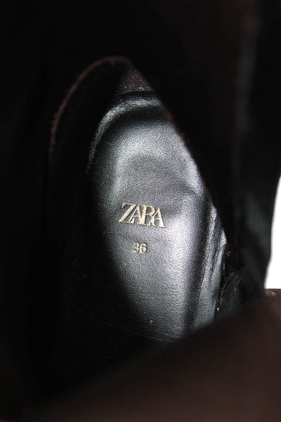 Zara Womens Side Zip Block Heel Platform Booties Brown Leather Size 36