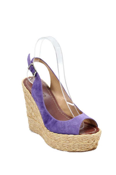 Schutz Womens Wedge Heel Platform Slingback Peep Toe Sandals Purple Size 5