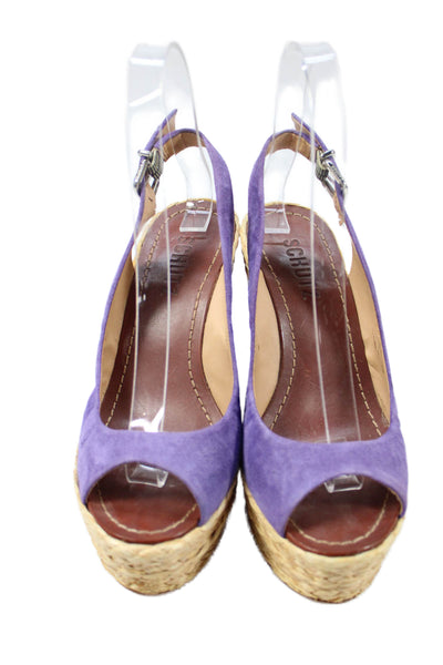 Schutz Womens Wedge Heel Platform Slingback Peep Toe Sandals Purple Size 5