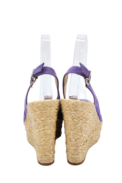 Schutz Womens Wedge Heel Platform Slingback Peep Toe Sandals Purple Size 5