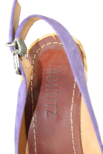 Schutz Womens Wedge Heel Platform Slingback Peep Toe Sandals Purple Size 5