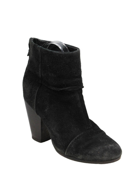 Rag & Bone Womens Back Zip Block Heel Suede Ankle Booties Black Size 36