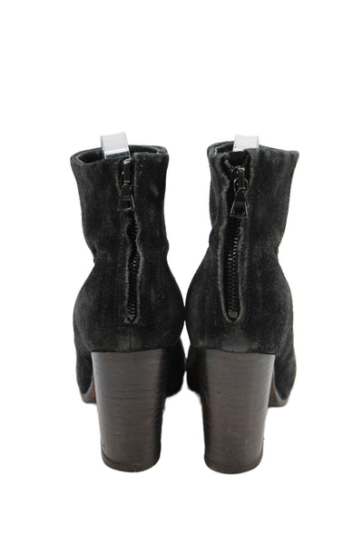 Rag & Bone Womens Back Zip Block Heel Suede Ankle Booties Black Size 36