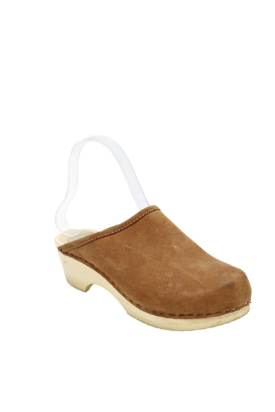 No. 6 Store Womens Slip On Block Heel Round Toe Suede Mules Brown Size 37