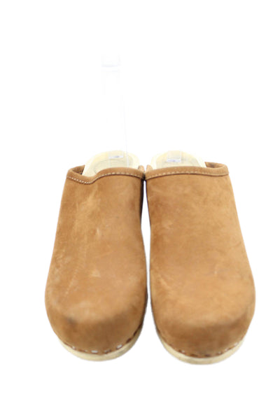 No. 6 Store Womens Slip On Block Heel Round Toe Suede Mules Brown Size 37