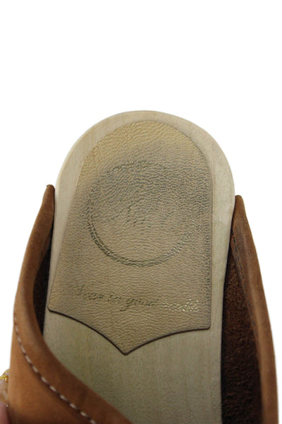 No. 6 Store Womens Slip On Block Heel Round Toe Suede Mules Brown Size 37