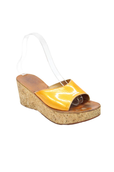 K Jacques Womens Wedge Heel Platform Single Strap Sandals Yellow Size 37