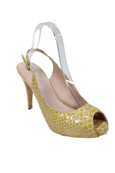 Stuart Weitzman Womens Stiletto Platform Snake Print Slingback Pumps Brown 8.5