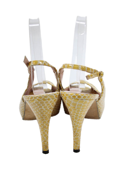 Stuart Weitzman Womens Stiletto Platform Snake Print Slingback Pumps Brown 8.5