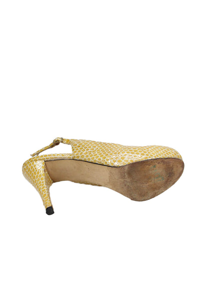 Stuart Weitzman Womens Stiletto Platform Snake Print Slingback Pumps Brown 8.5