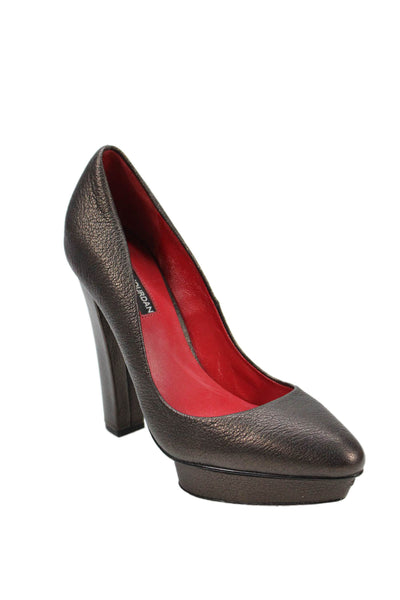 Charles Jourdan Paris Womens Block Heel Platform Leather Pumps Brown Size 8M