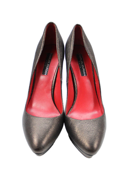 Charles Jourdan Paris Womens Block Heel Platform Leather Pumps Brown Size 8M