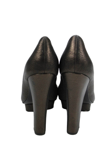 Charles Jourdan Paris Womens Block Heel Platform Leather Pumps Brown Size 8M