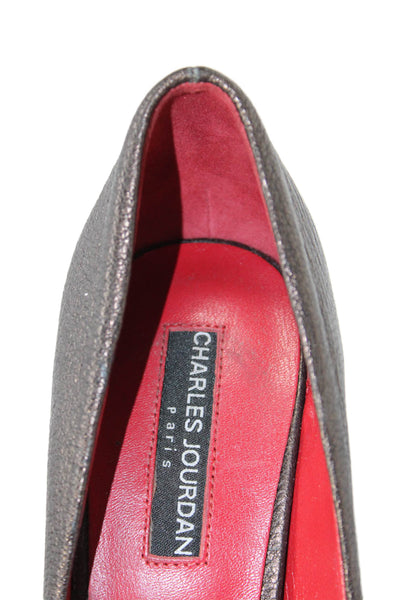 Charles Jourdan Paris Womens Block Heel Platform Leather Pumps Brown Size 8M