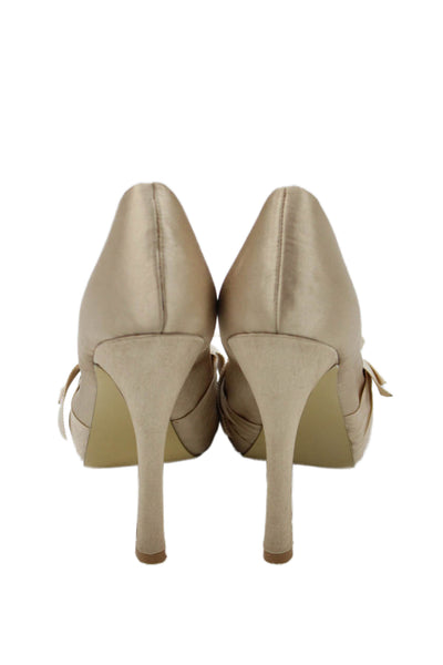 Charles Jourdan Paris Womens Stiletto Grosgrain Bow Satin Pumps Brown Size 7.5