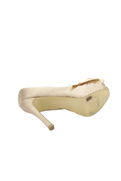 Charles Jourdan Paris Womens Stiletto Grosgrain Bow Satin Pumps Brown Size 7.5