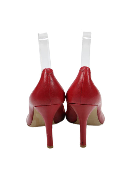 Nine West Womens Slip On Stiletto Pointed Toe Pumps Red Leather Size 8