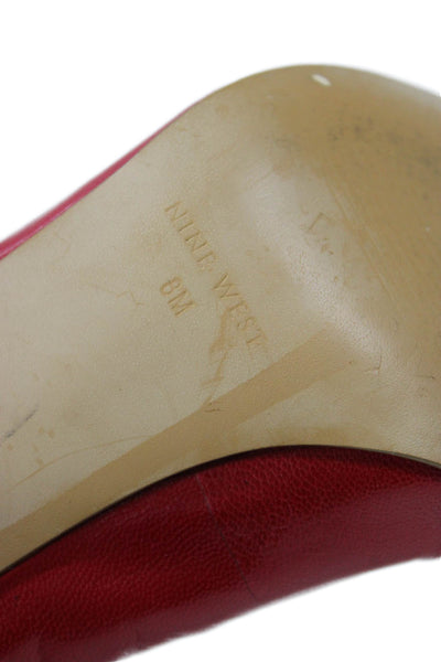 Nine West Womens Slip On Stiletto Pointed Toe Pumps Red Leather Size 8