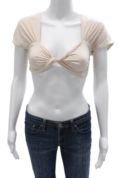 Nonchalant Label Women Cropped Blouse Beige Sweetheart Short Sleeve Size M