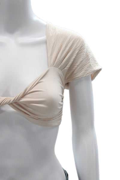 Nonchalant Label Women Cropped Blouse Beige Sweetheart Short Sleeve Size M