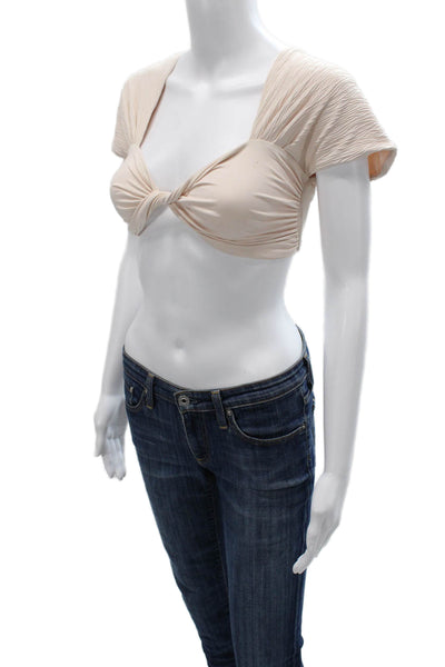 Nonchalant Label Women Cropped Blouse Beige Sweetheart Short Sleeve Size M