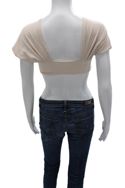Nonchalant Label Women Cropped Blouse Beige Sweetheart Short Sleeve Size M