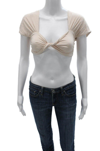 Nonchalant Label Women Cropped Blouse Beige Sweetheart Neckline Nylon Size S