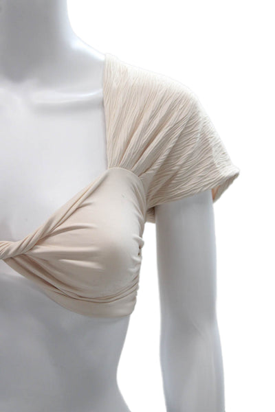 Nonchalant Label Women Cropped Blouse Beige Sweetheart Neckline Nylon Size S