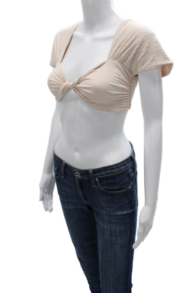 Nonchalant Label Women Cropped Blouse Beige Sweetheart Neckline Nylon Size S