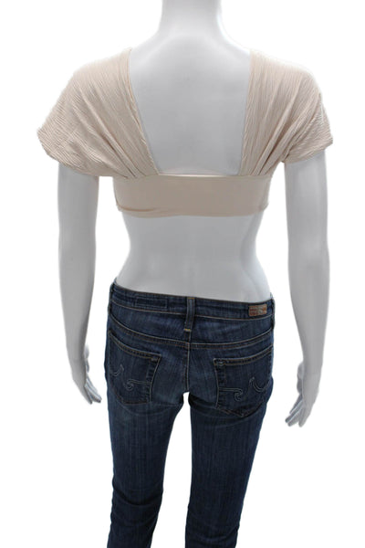 Nonchalant Label Women Cropped Blouse Beige Sweetheart Neckline Nylon Size S