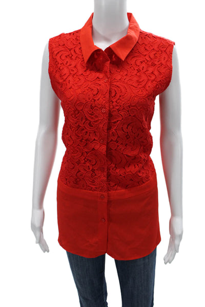 Calvin Klein Womens Tunic Blouse Red Floral Collared Sleeveless Cotton Size XL