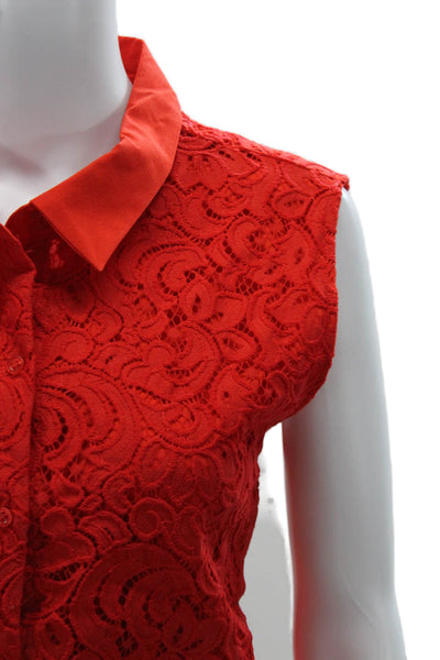 Calvin Klein Womens Tunic Blouse Red Floral Collared Sleeveless Cotton Size XL