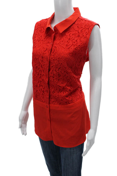 Calvin Klein Womens Tunic Blouse Red Floral Collared Sleeveless Cotton Size XL