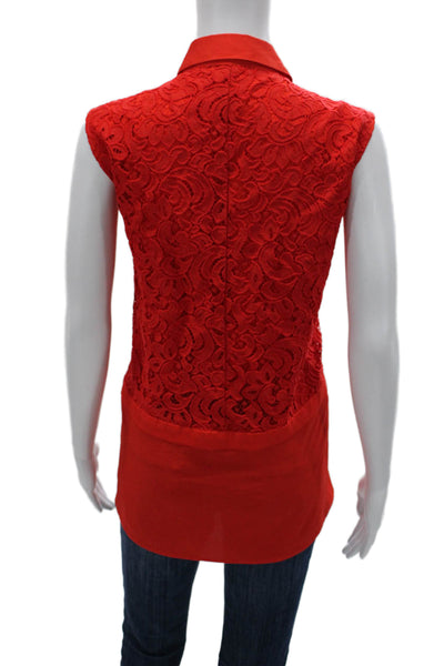 Calvin Klein Womens Tunic Blouse Red Floral Collared Sleeveless Cotton Size XL