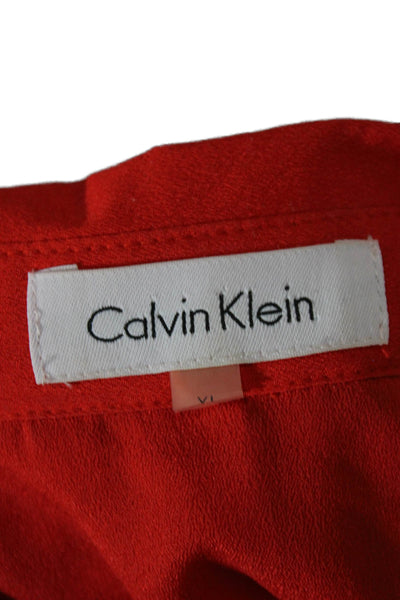 Calvin Klein Womens Tunic Blouse Red Floral Collared Sleeveless Cotton Size XL