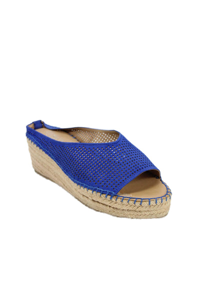 Franco Sarto Womens Suede Paige 2 Wedge Espadrille Sandals Blue Size 8.5 Medium