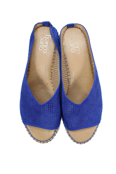 Franco Sarto Womens Suede Paige 2 Wedge Espadrille Sandals Blue Size 8.5 Medium