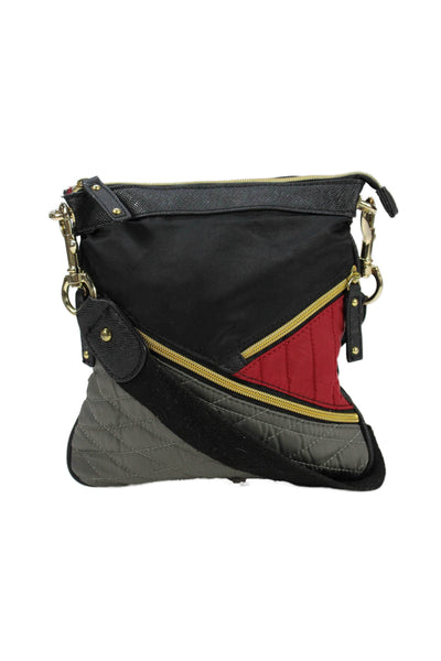 Sondra Roberts Womens Patchwork Multi-Pocket Shoulder Bag Black