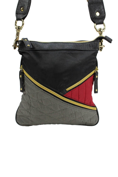 Sondra Roberts Womens Patchwork Multi-Pocket Shoulder Bag Black
