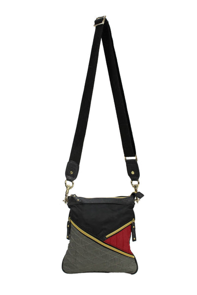 Sondra Roberts Womens Patchwork Multi-Pocket Shoulder Bag Black