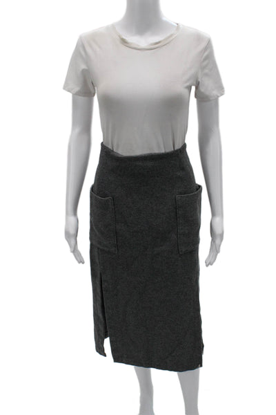 Zara Women Straight Pencil Skirt Gray Wool Blend Zip Knee Length Size S