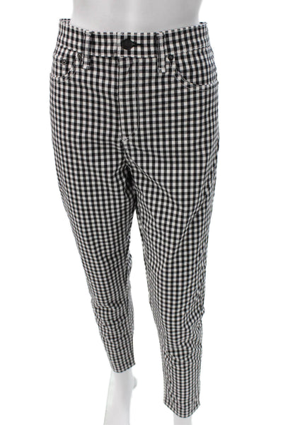 Rag & Bone Womens Black Checked Ankle Pants Cotton Button Inseam 27 Size 32