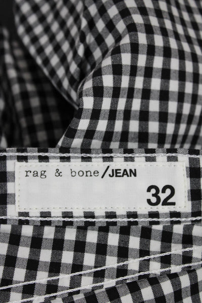 Rag & Bone Womens Black Checked Ankle Pants Cotton Button Inseam 27 Size 32