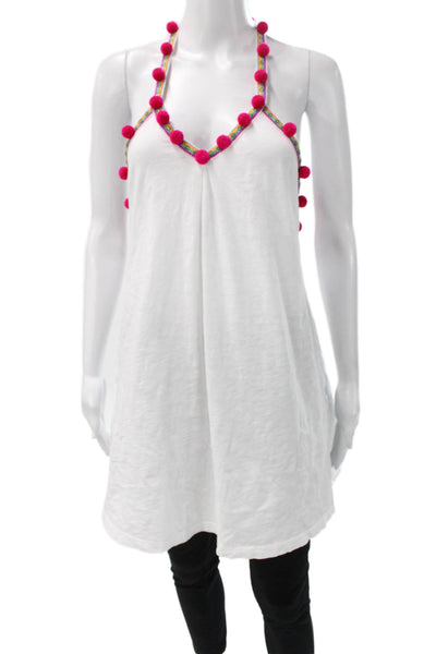 Pitusa Women Tank Dress White Pima Cotton V Neck Sleeveless Solid Size M