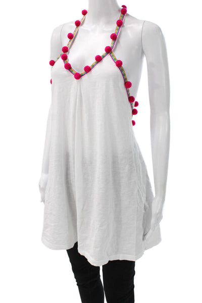 Pitusa Women Tank Dress White Pima Cotton V Neck Sleeveless Solid Size M