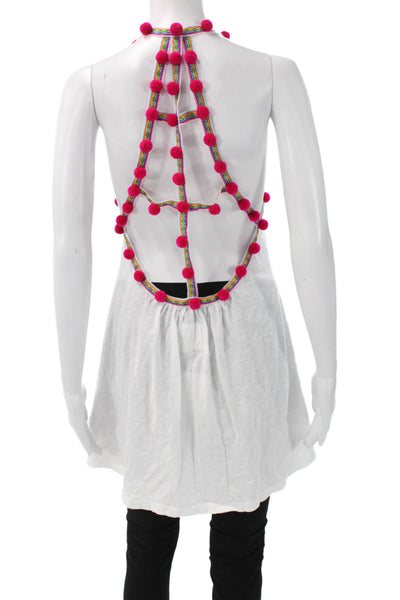 Pitusa Women Tank Dress White Pima Cotton V Neck Sleeveless Solid Size M